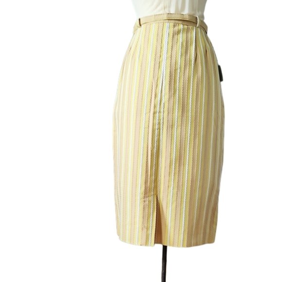 1950s Vintage Never Worn Yellow Striped Cotton Pencil Slim Skirt Waist 30" NWTs - Picture 3 of 5